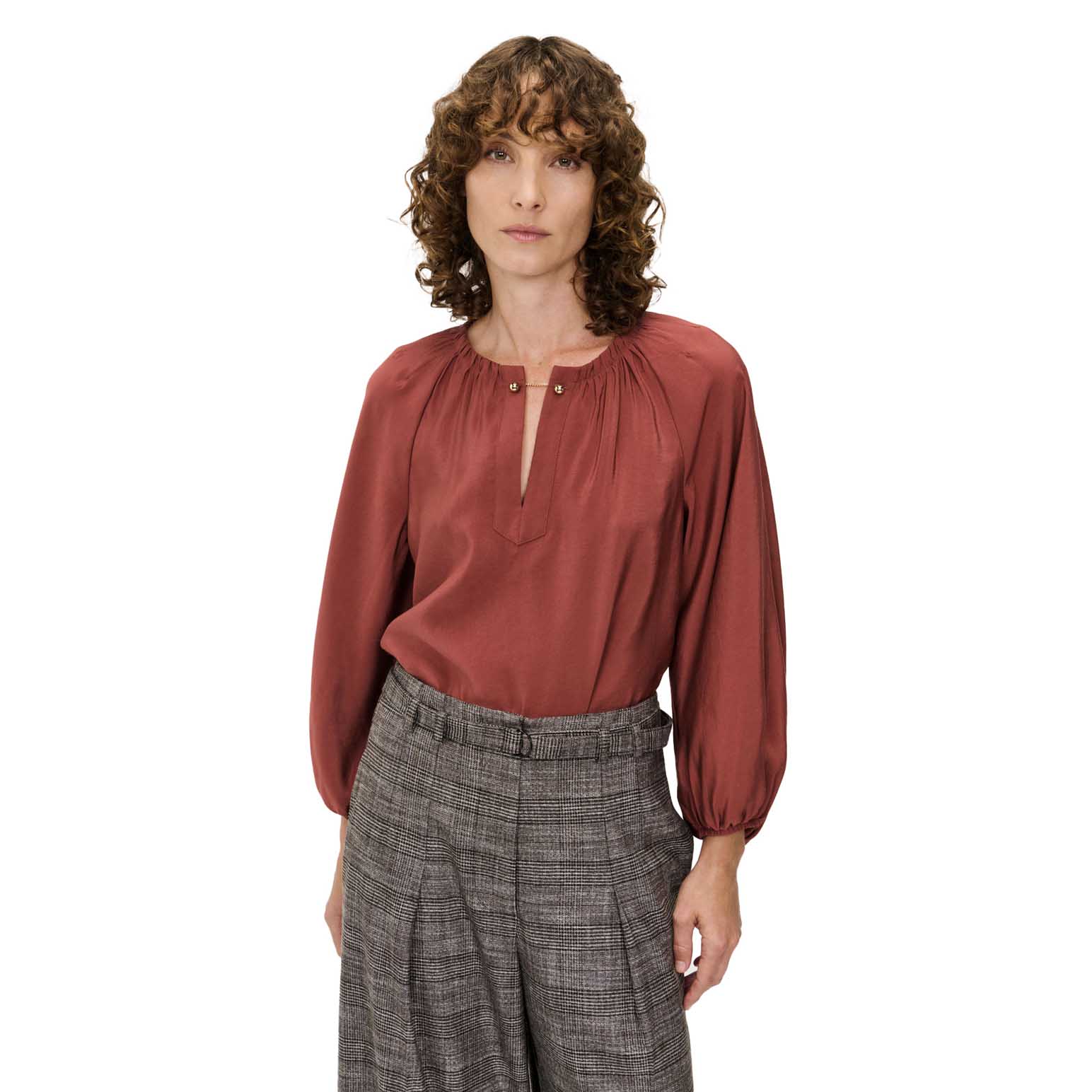 Veronika Maine Washed Modal Gathered Neck Top